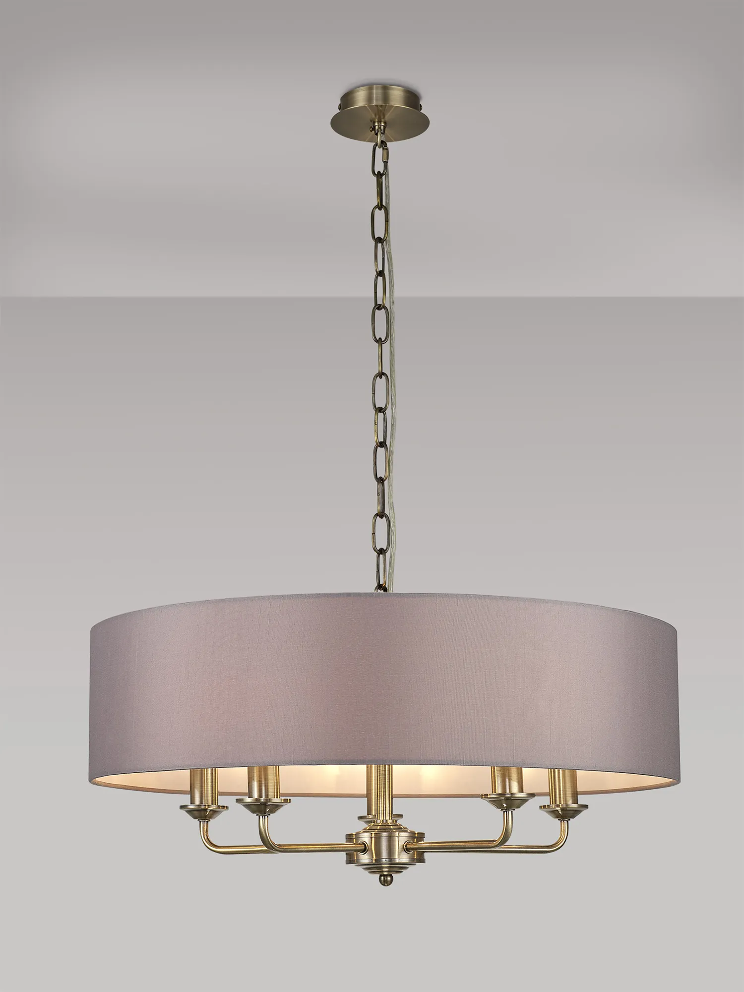 Banyan 60cm 5 Light Pendant Antique Brass; Grey DK0031  Deco Banyan AB GR